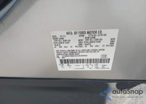 2016 Ford Explorer z USA, uszkodzony, nr VIN 1FM5K7B83GGA55082